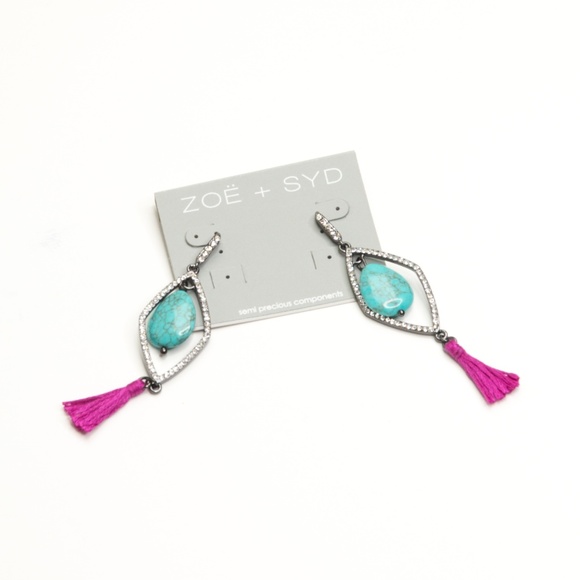 🌺 Zoe + Syd Turquoise Pink Tassel Drop Earrings - Picture 2 of 4